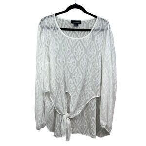 Ashley Stewart Blouse Top Semi Sheer Tie Waist Long Sleeve White Women Sz 18/20*